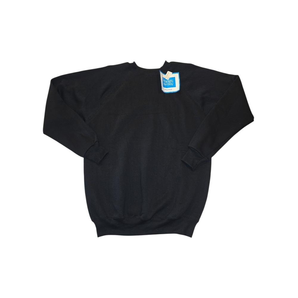 Vintage Hanes Her Way USA Sweatshirt Black NWT XL Blank Raglan Fleece 90s